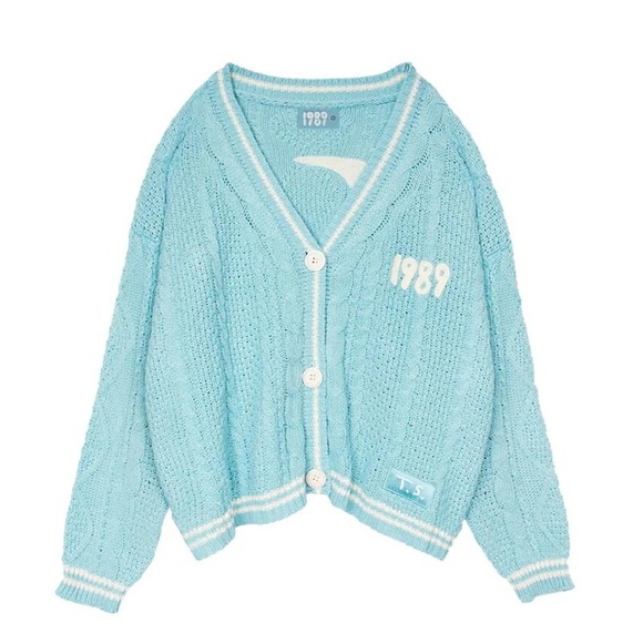 1989 Turquoise Blue Cable inspired Cardigan made famous by Taylor Swift - Picture 4 of 6